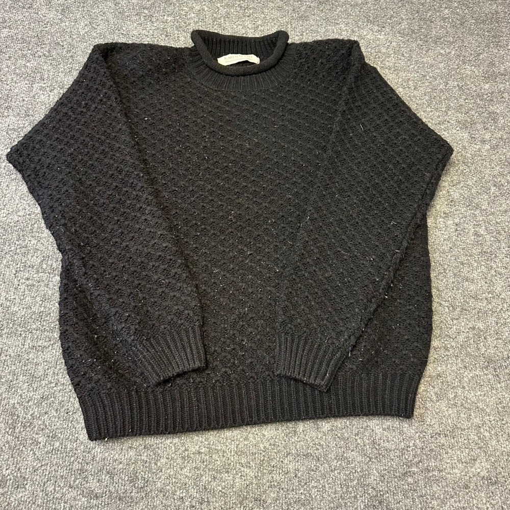 Karen Scott Sweater Womens Size L Black Mock Neck Textured Knit Long Sleeve